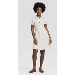 Women's Denim Flouncy Dress - Universal Thread Off-White M Button Country SS